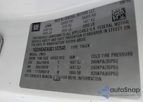 2016 Chevrolet Colorado z USA, uszkodzony, nr VIN 1GCHSAEA0G1107543